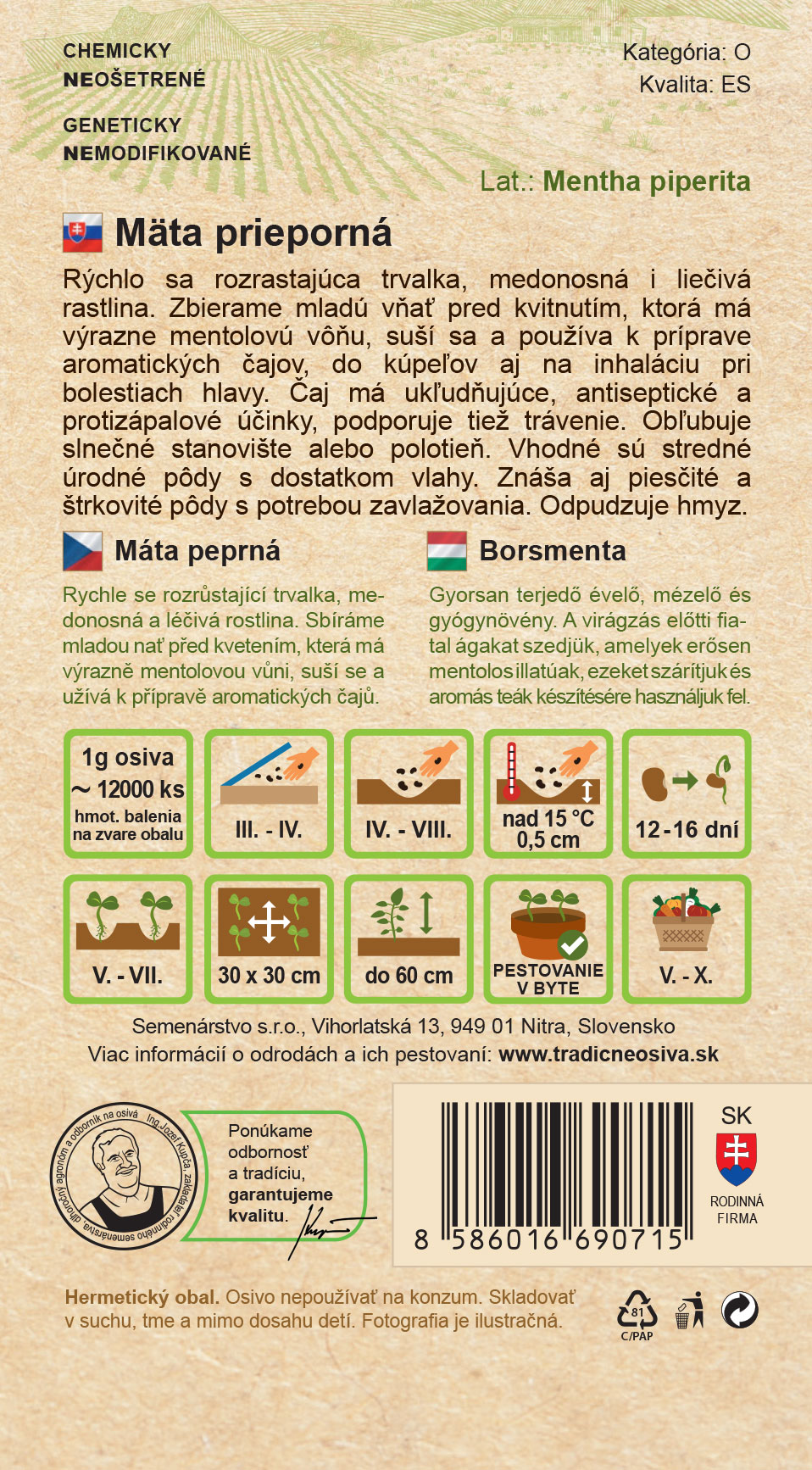 Tradičné osivá - Mäta prieporná 